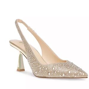 Betsey Johnson Womens Clark Light Gold Jeweled Slingback Low Heels Shoes 6M